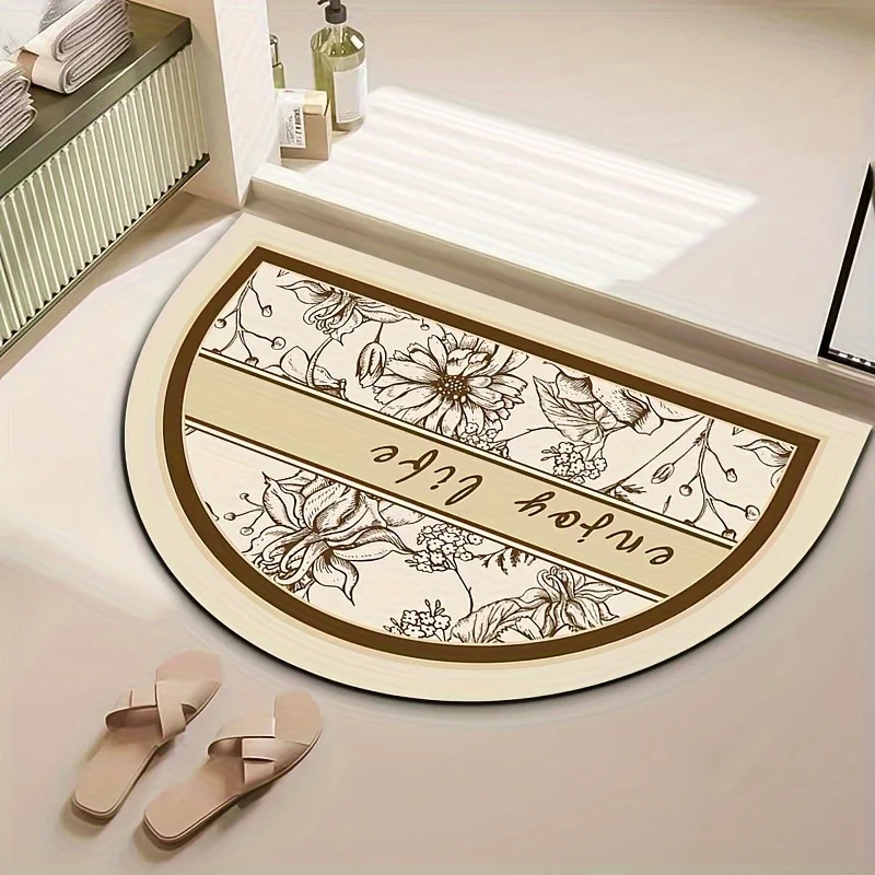 VIKAMA semi-circular floral diatomaceous mud bathroom carpet, quick suction, anti slip, washable shower room entrance mat
