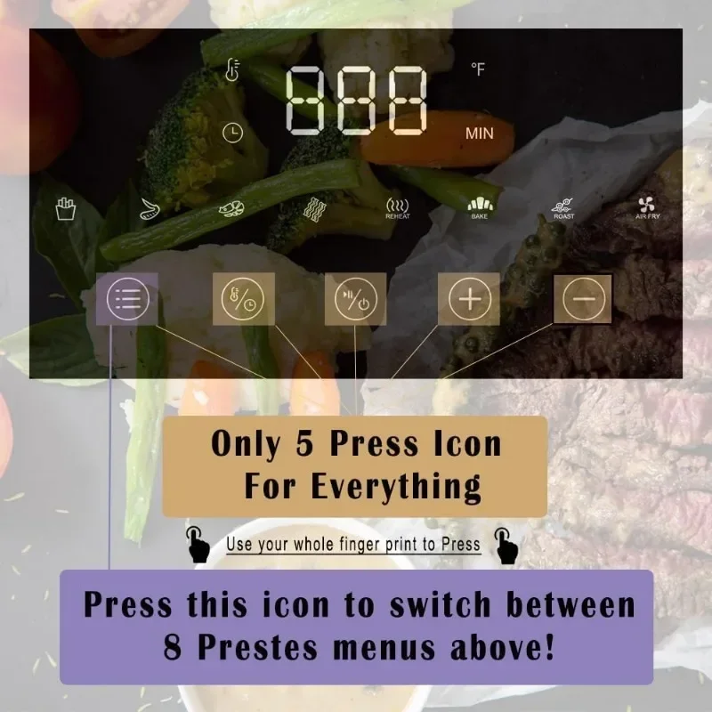 مقلاة هوائية مدمجة تعمل بإيقاف التشغيل التلقائي مع نافذة ، لا تلتصق ، أدوات المطبخ