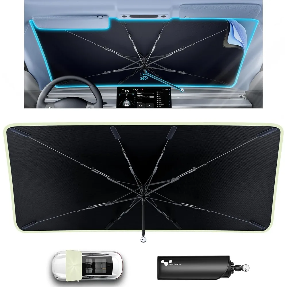 

[2025 upgraded] car windshield sun shade umbrella 57"x 32" windshield sun shade foldable 5-layer thickened vinyl coating reflec