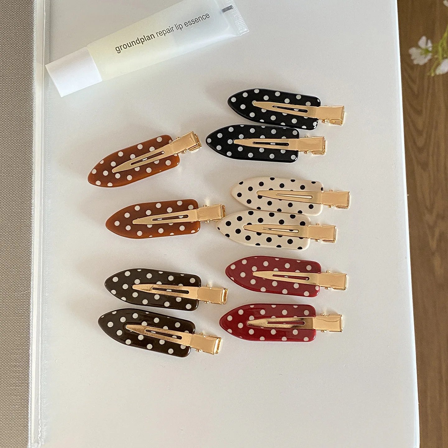 Hair Clip Black White Polka Dot No Crease Side Fringe Makeup Duckbill Small Chic Lightweight Acetate Daily Party Gift