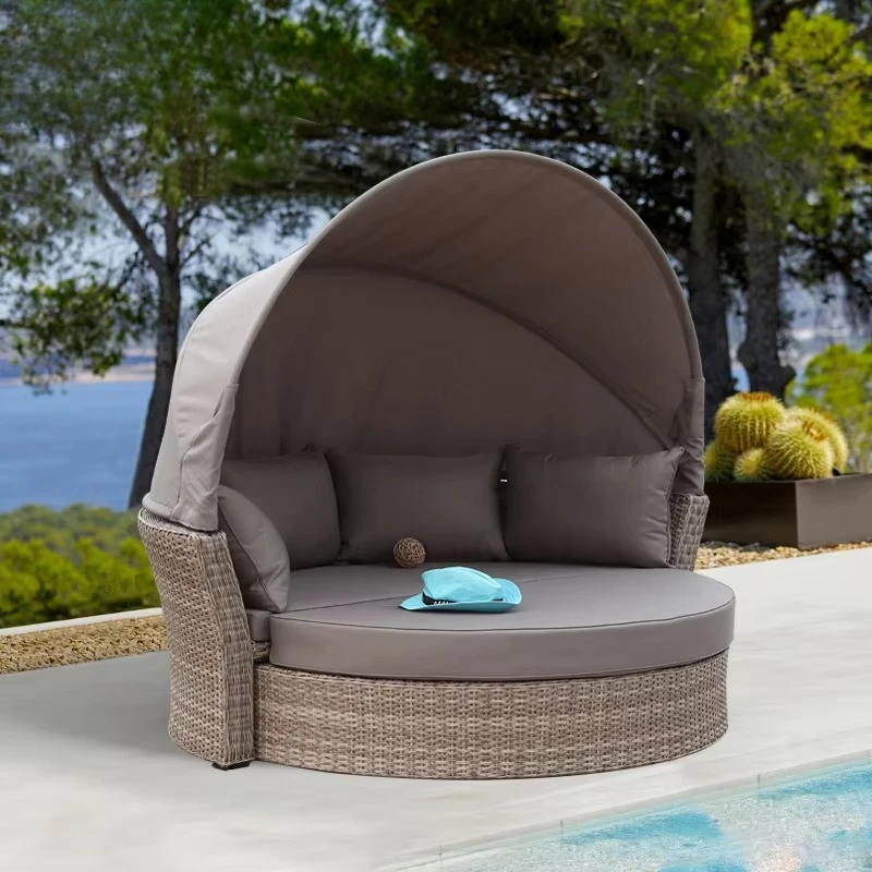 Outdoor round sofa round bed Furniture Garden sofa round bed Outdoor rattan comfortable bed