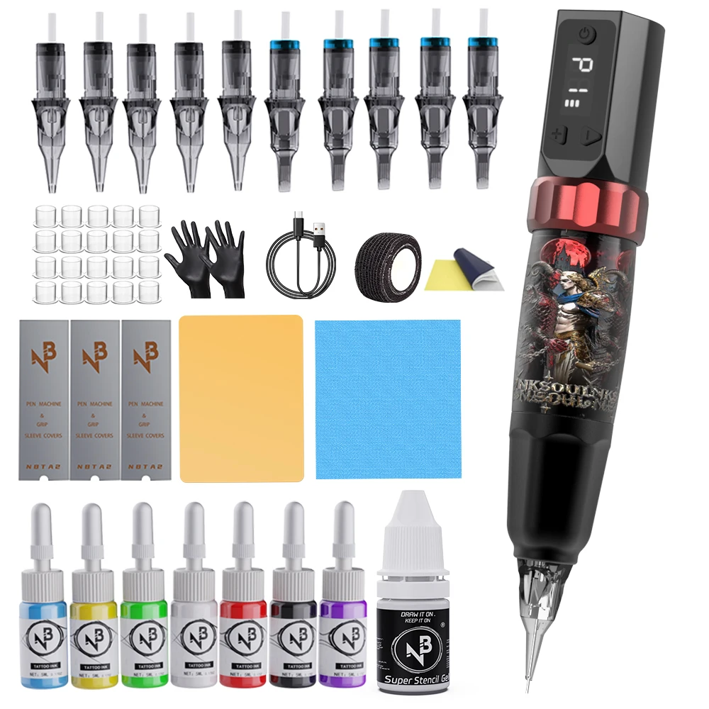 

Goldplume Wireless Tattoo Gun Kit 1100mAh Battery Aluminum Alloy Tattoo Pen Complete Set With Needles Ink Practice Skin Accessories For Beginner Tattoo Artists