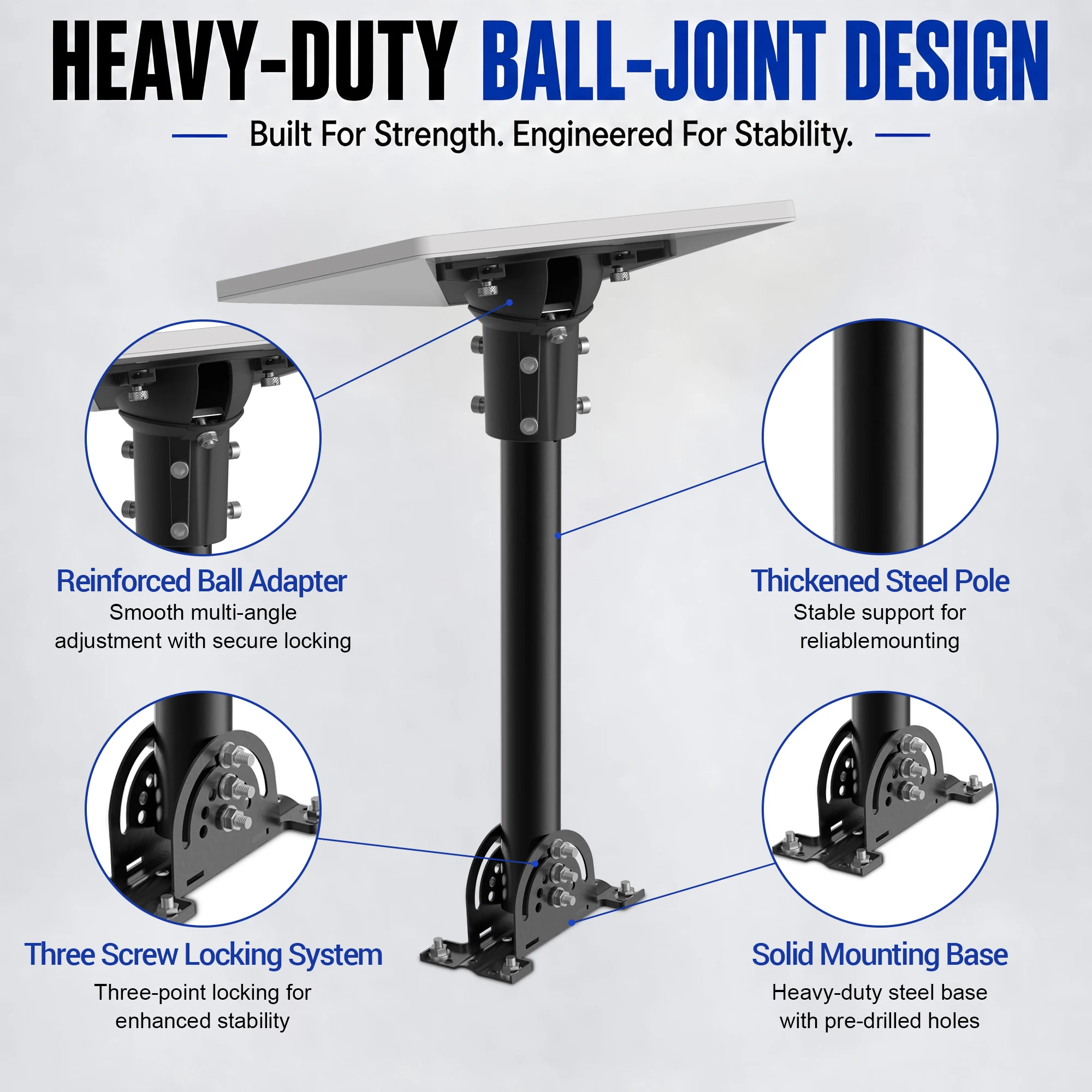 Roof Mount for Starlink Mini / Mini X, 290mm Pole, Heavy-Duty Metal Bracket With Multi-Angle Ball Aluminum Pipe Joint Adapter