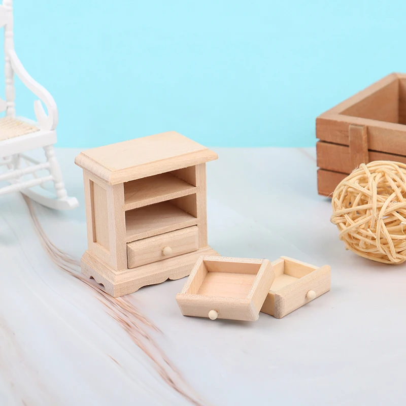 1 STKS 1:12 Poppenhuis Houten Miniatuur Nachtkastje Poppen Meubels DIY Accessoires Decor