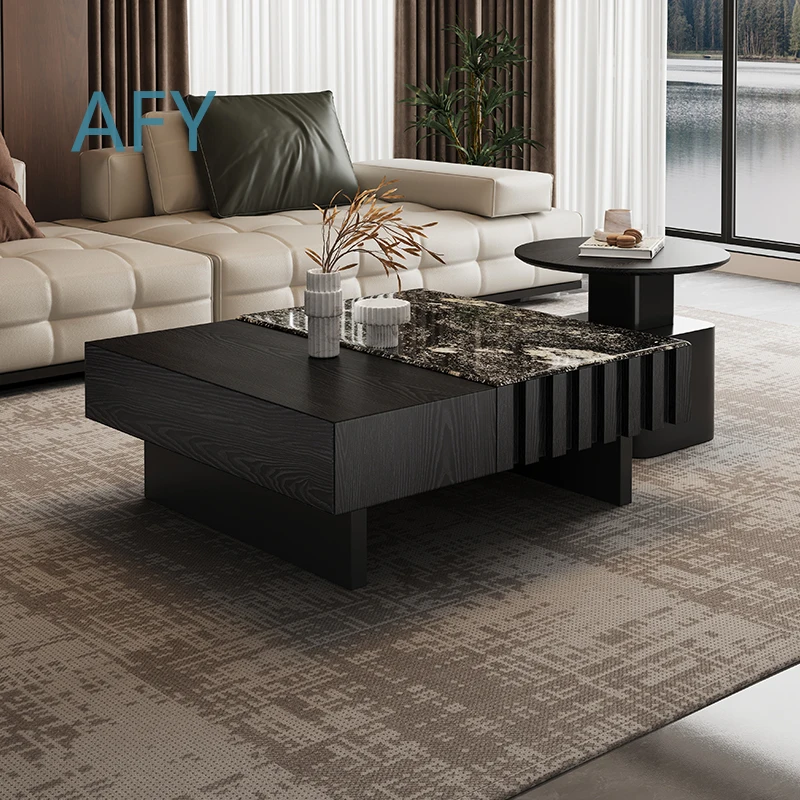 Minimalist Square Diamond Platinum Coffee Table for Living Room Home Luxury Low High Set Modern Italian Style Simple Drawer