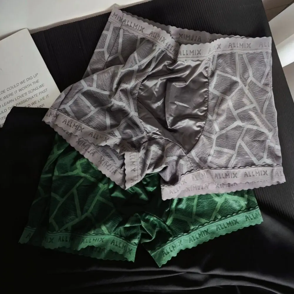 

Fashion Low Waist Men Boxer Briefs Ice Silk Mesh Thin Lace Shorts Boxers Summer Breathable Underwear for Men Gift