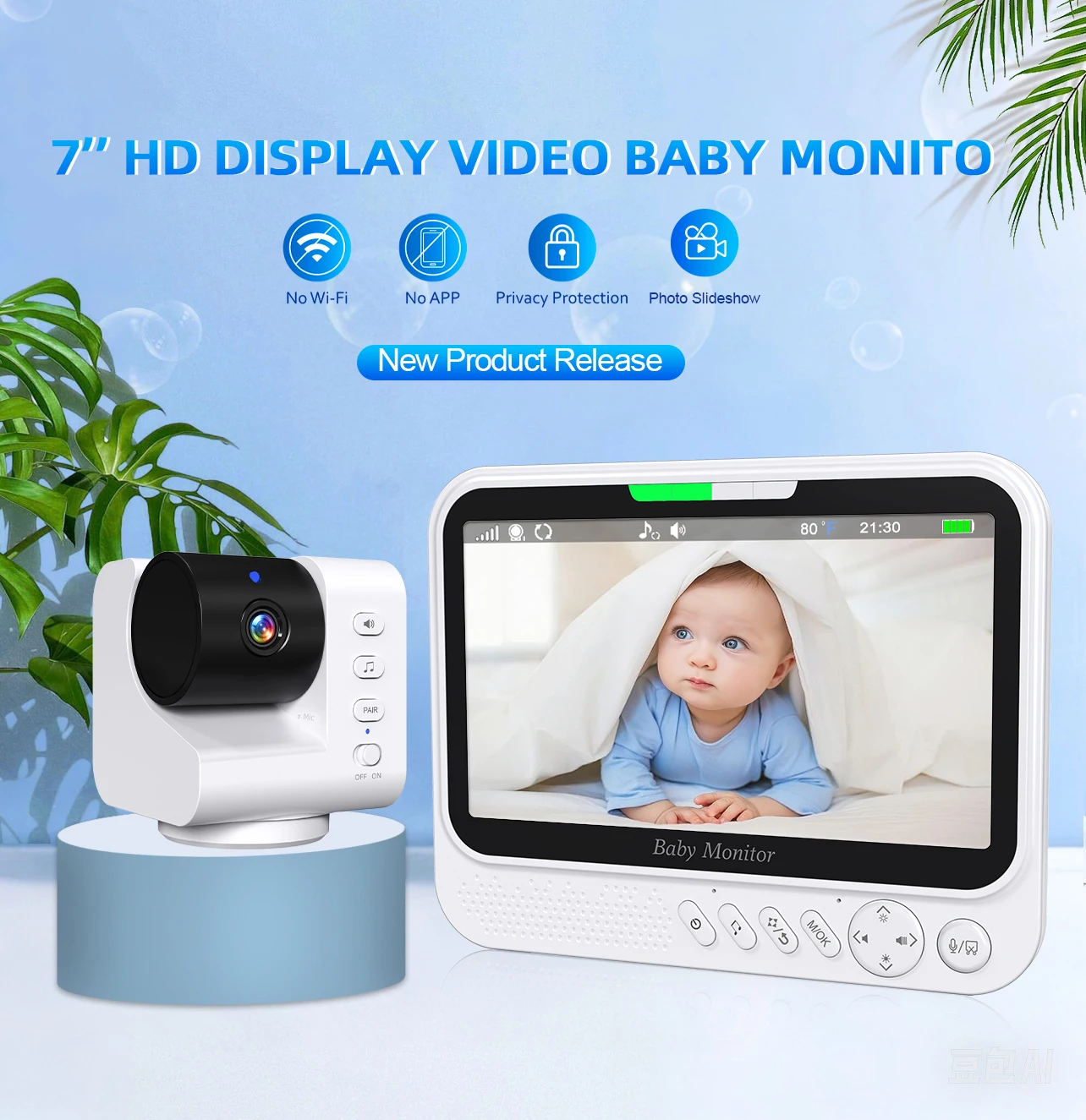 Long Distance 7Inch Screen PTZ Digital Baby Monitor Temperature Monitoring Lullaby Babysitter Nanny Cam Intercom Baby Camera