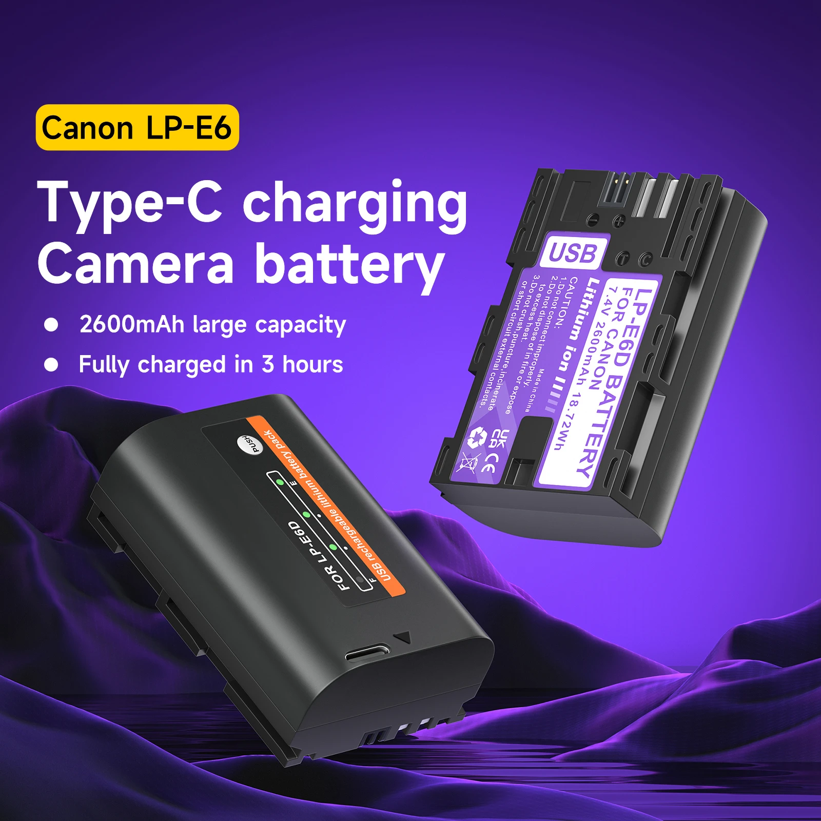 2PCS LP-E6 LP-E8 LP-E10 LP-E12 LP-E17 Battery with Type-C Charging for Canon Series LP E6 LP E8 LP E10 LP E12 LP E17 Camera