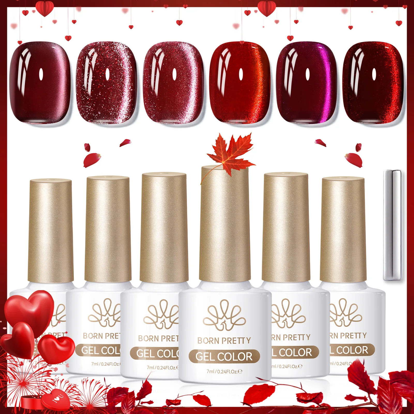 BORN PRETTY 6 bottiglie HEMA TPO FREE Alto vetro Rosso scuro Gatto Gel magnetico Ultra Shine Soak Off Kit di vernici per smalto UV