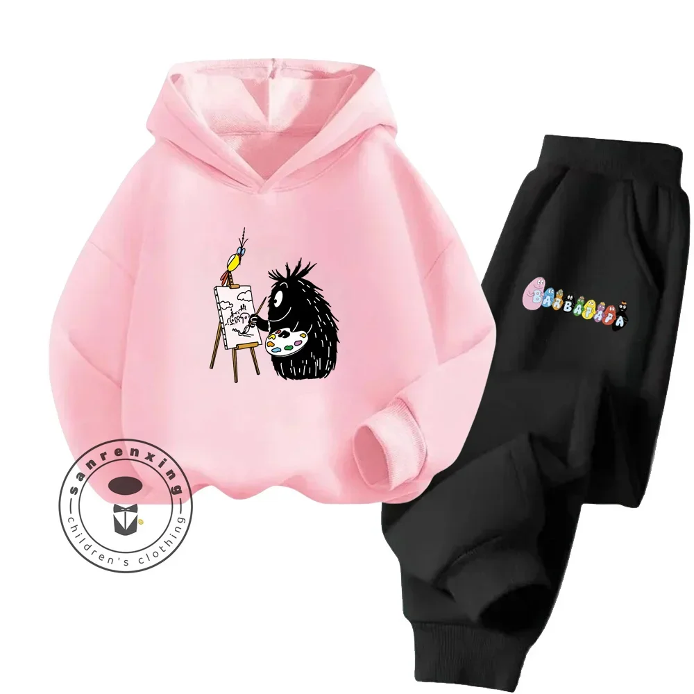 

Осенне-зимний комплект с капюшоном и брюками Les Barbapapa с длинными рукавами для детей, очаровательные узоры, идеальный удобный спортивный костюм для повседневной носки