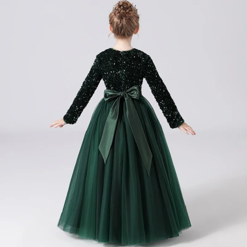 Sukienki dla dziewczynek sypiących kwiatki, szyte na miarę, z cekinami, tiulowe, z długim rękawem, na wesele, dla druhen, na wieczorne przyjęcie, sukienka na konkurs piękności dla dziewczynek.