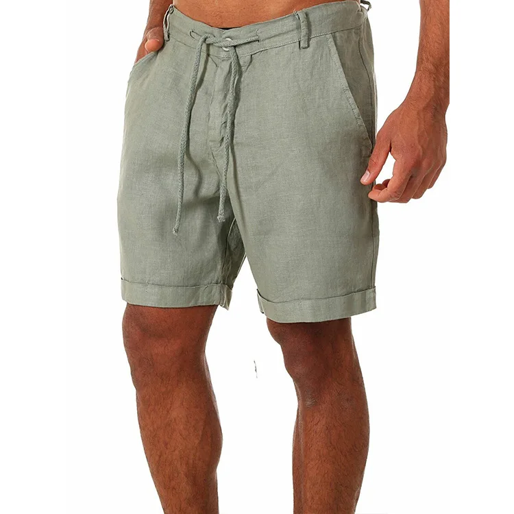 

Men's Summer New Cotton and Linen Solid Color Lace-Up Sweatpants Men's Shorts Casual Pants
