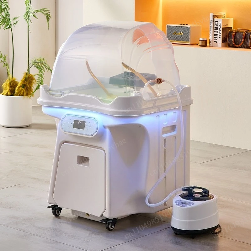 Cross border beauty salon specific mobile hair and shampoo basin with water circulation fumigation bed