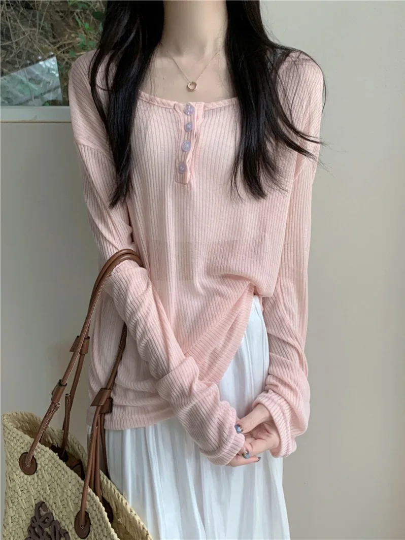 핑크 발롱스 베 아이스 실크 니트 여성 여름 얇은 아우터웨어 자외선 차단 에어컨 커버업 세미트렌디