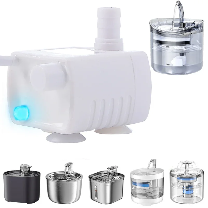 Water Pump LED Light Pet Cat Water Fountain Accessories Replacement Cats Dispenser Filter Element Anti-Dry Boil Water Pump
