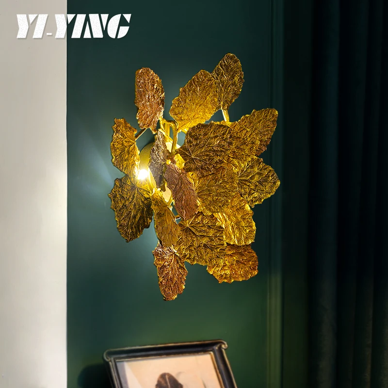 Postmodern light luxury wall lamp, living room, sofa, background wall decoration, study, all-copper luxury high-end leaves