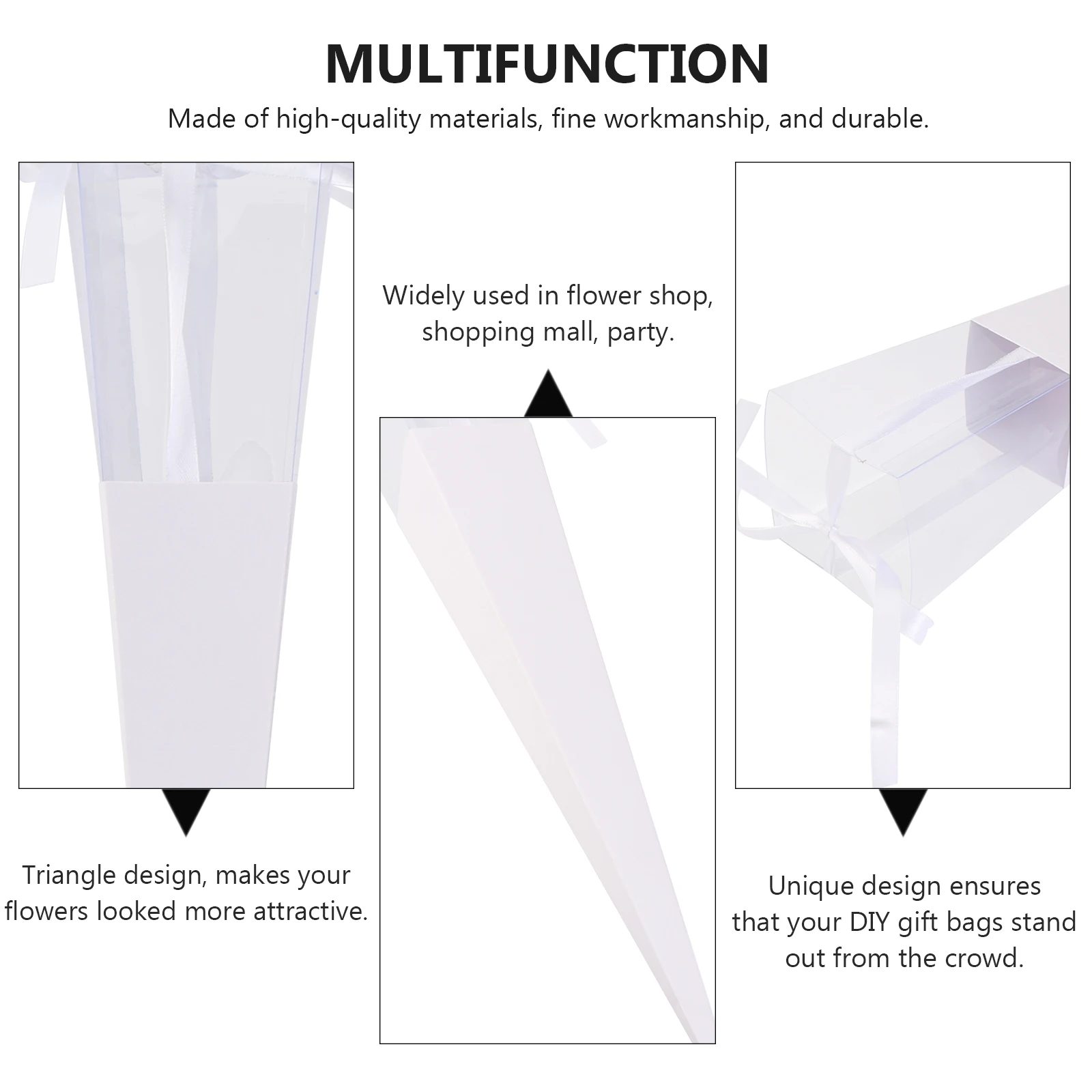 

5Pcs Single Rose Packaging Box Transparent PVC Flower Gift Cone For Wedding Anniversary Celebration