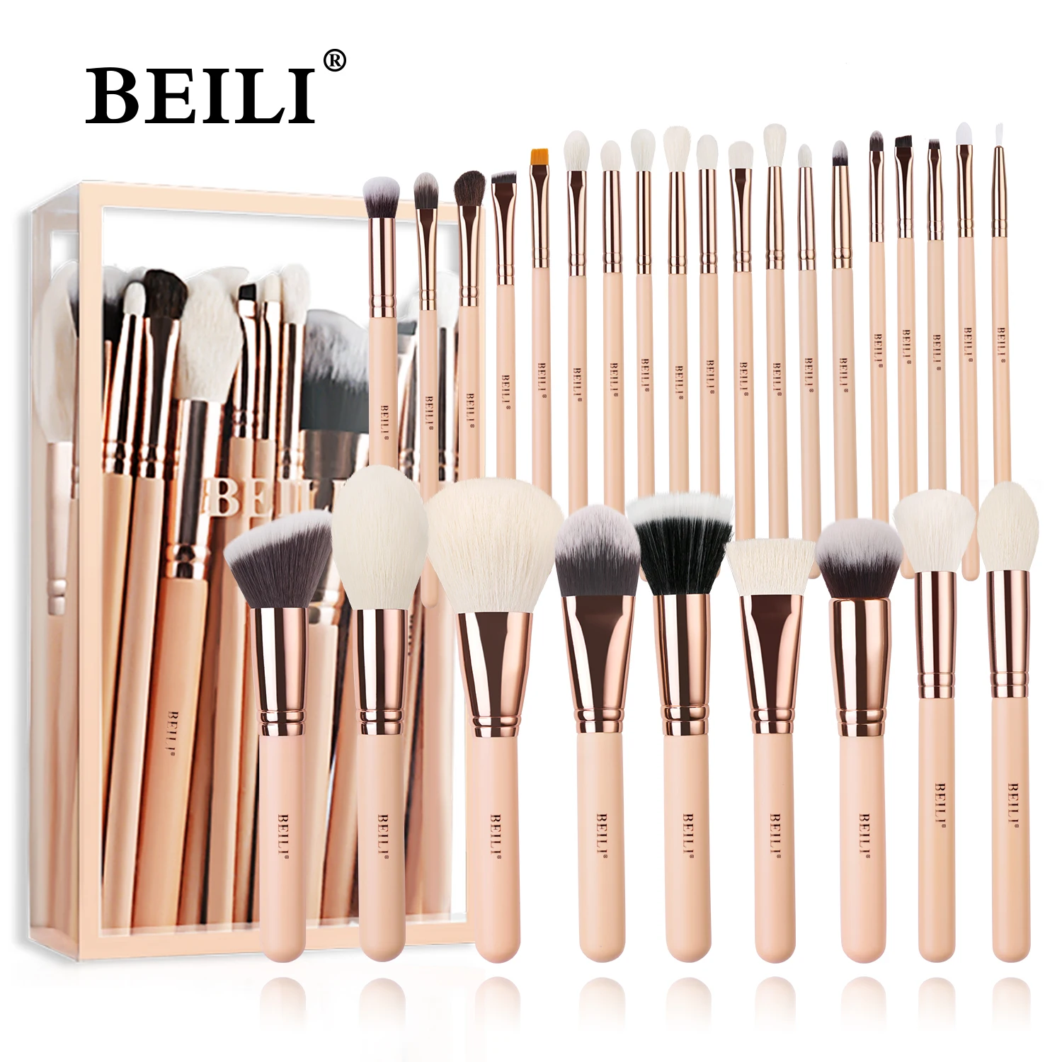 BEILI pink makeup brush high quality foundation blush eye shadow makeup brush set natural hair makeup brush set