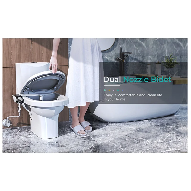 MACH-Bidet Attachment Ultra-Slim Toilet Double Nozzle Spiral Adjustable Water Pressure Non-Electric  Sprayer With Hose