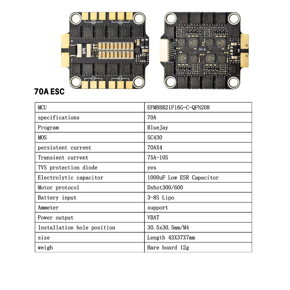 H743 70A/80A Flight Stack H743 Flight Control 4in1 ESC 3-8S Lipo 30,5x30,5mm Dual ICM42688 Gyro 7 UART Für RC Racing Drone – Detail 3