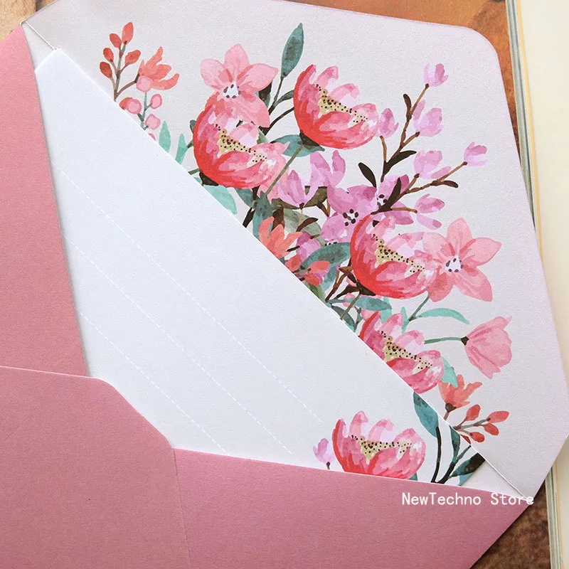 Juego de sobres de papel de carta Kawaii, sobre de flores, tarjeta de felicitación de boda, tarjetas de invitación, cubierta, papelería coreana,