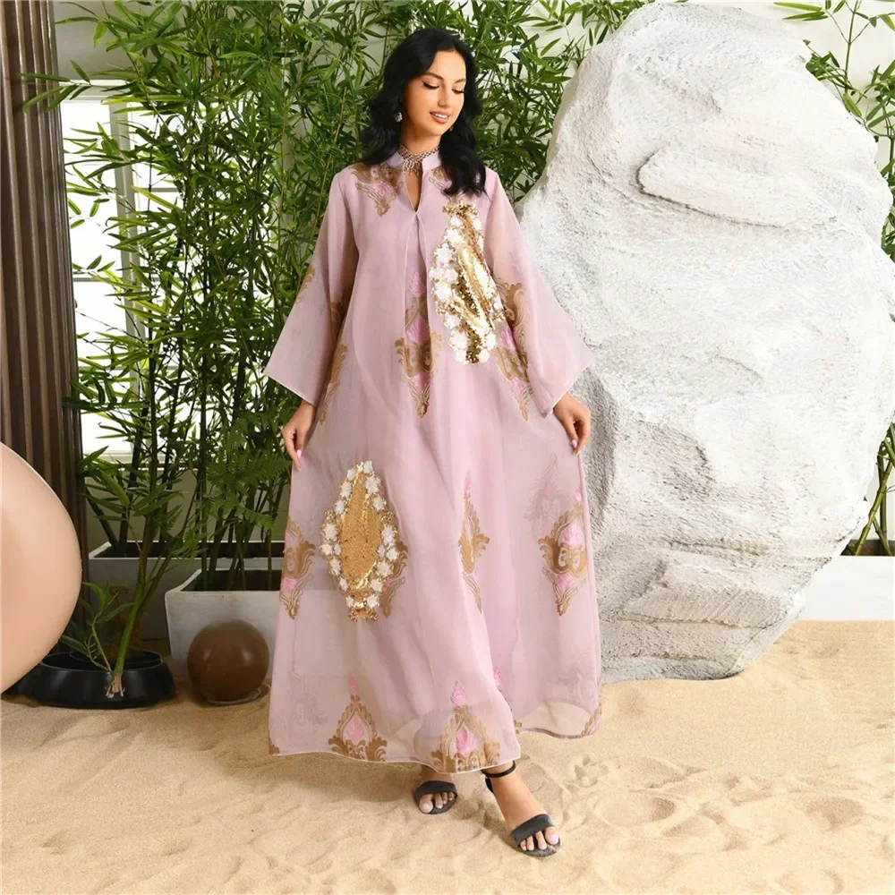 Eid Djellaba Sequin Embroidery Abayas Women Muslim Evening Party Dress Dubai Kaftan Turkey Robe Caftan Marocain Femme Jalabiya