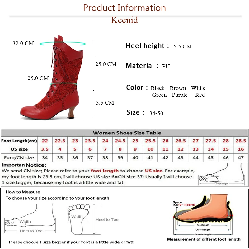 Kcenid Plus Size 50 Ankle Boots For Women High Heel Cross-tied Lace-up Mid-Calf Motorcycle Boots Round Toe Women`s Winter Boots