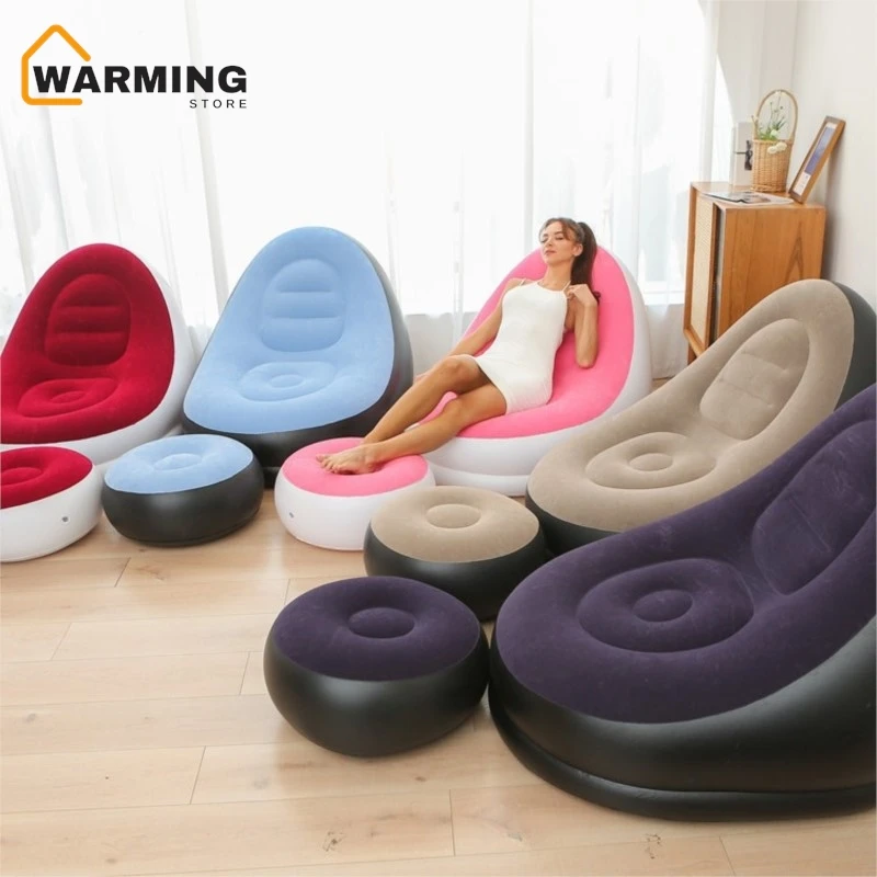 PVC Plush Inflável Combinação Sofá com apoio para os pés, Sofá preguiçoso para casa e lazer ao ar livre, Almofada de ar, Lounge Chair, aquecimento, 2024