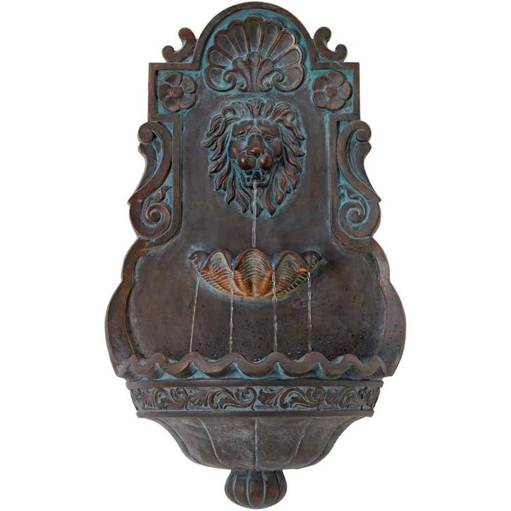 

Royal Lion Head 31 1/2" High Large Rustic Indoor Outdoor Decor Bronze Wall Fountain with Light LED Statue Waterfall Tiered Basin