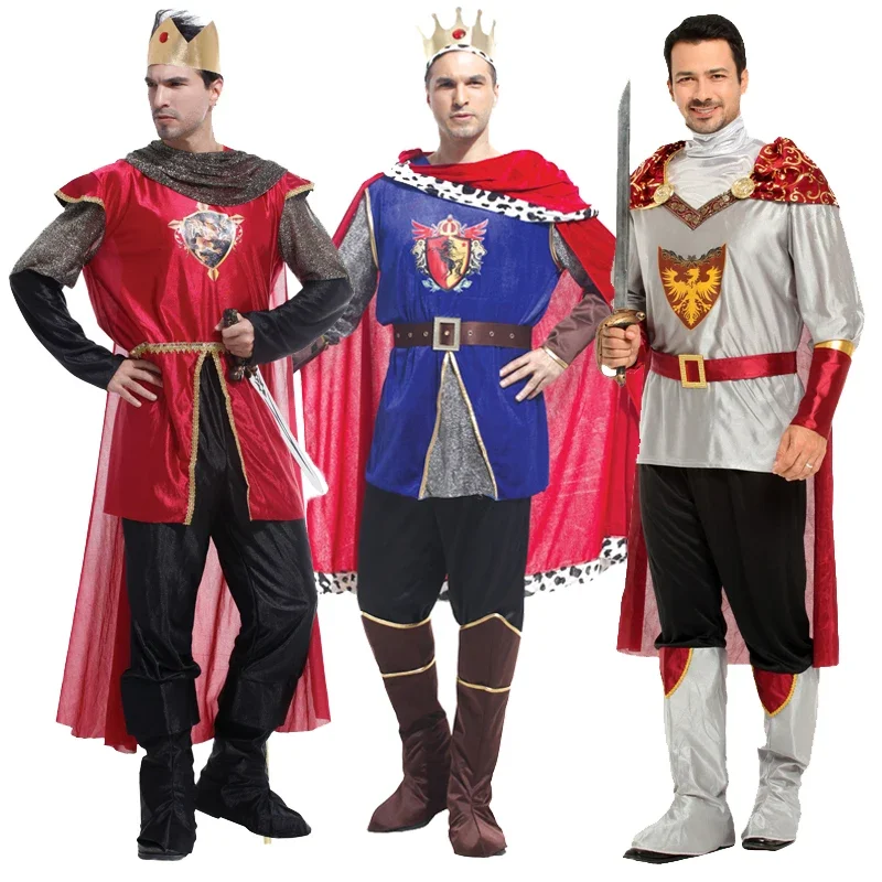 

Adult Prince Carnival Costume with Cloak for Men King Cosplay Costumes Christmas Party Dress No Scepter