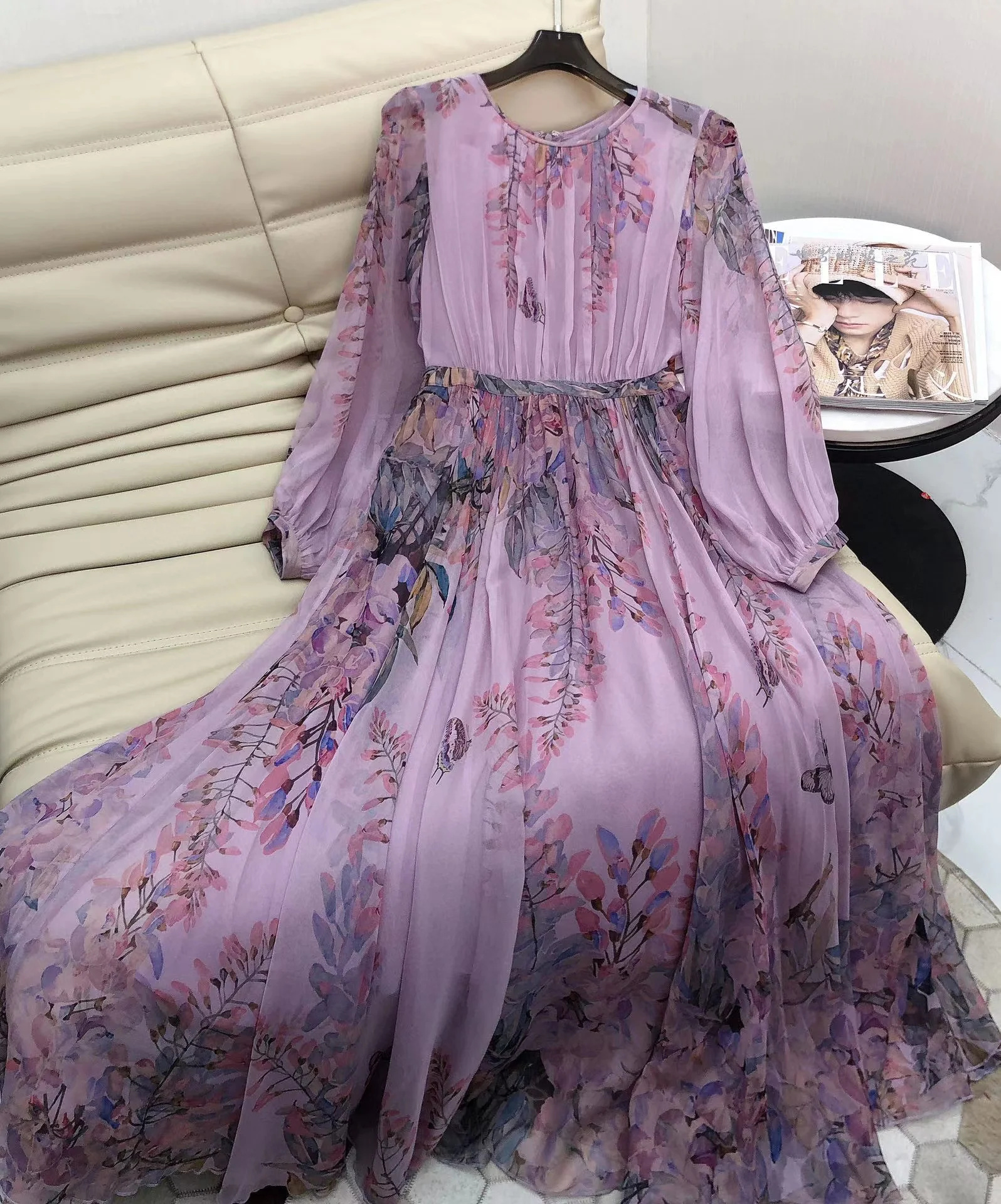 100% Silk Floral Print Bohemian Style Maxi Dress