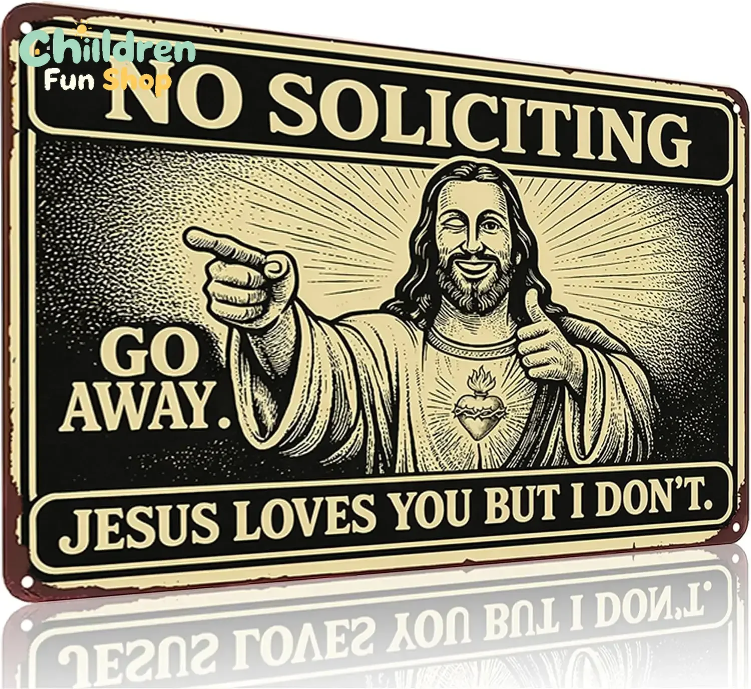 Funnysign No Soliciting Sign for House Jesus Loves You But I Don't Vintage Tin Sign for Home Gate Porch Entry Front Door Off
