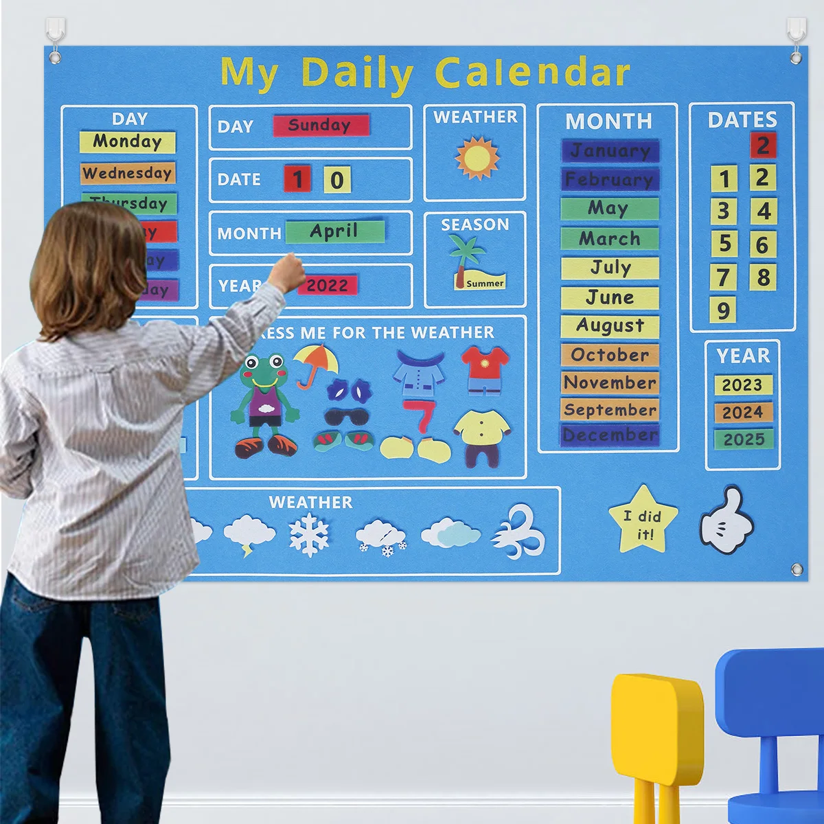 Daily Calendar Felt-Board for Toddlers 00x70cm Today Calendar Chart Hanging Board for Wall Date Weather Season Month Learning