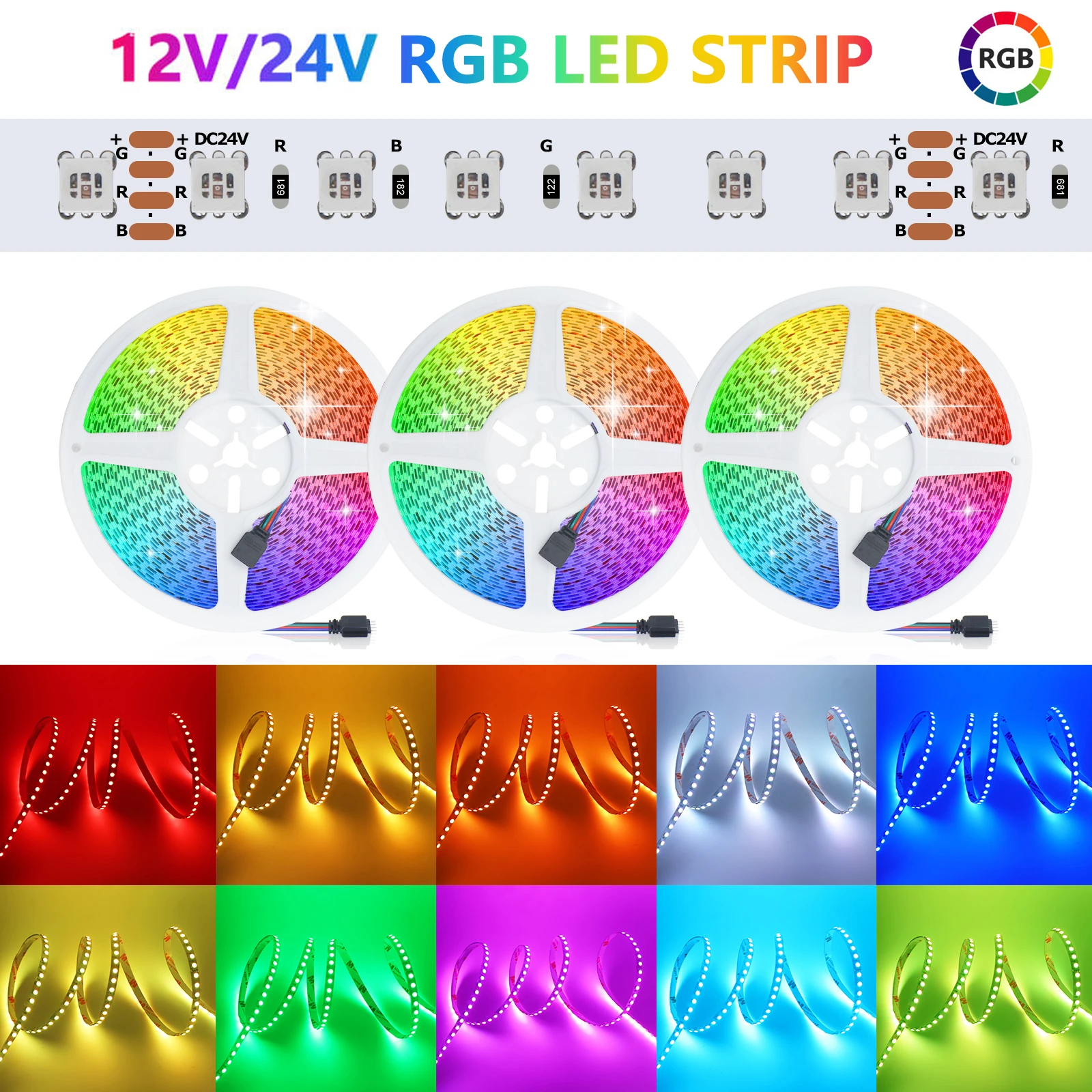 

Светодиодные ленты RGB 3535 DC12V 24V Гибкая диодная лента 120 светодиодов/м 8 мм RGB Лампа с изменением цвета для подсветки телевизора Украшение спальни