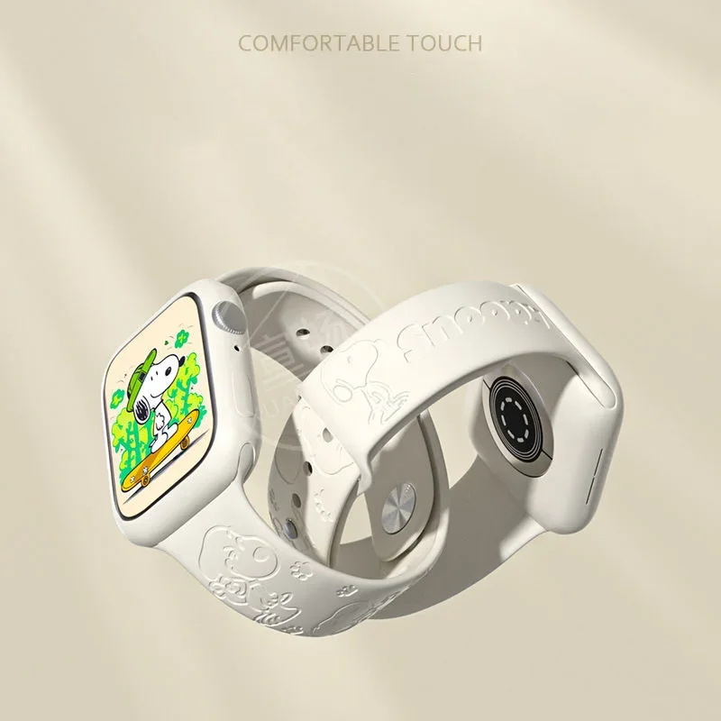 Correa con patrón de Snoopy tallado para Apple Watch, pulsera de silicona para IWatch 8 Ultra 7 6 5, 44mm, 40mm, 45mm, 41mm, 38mm, 42mm