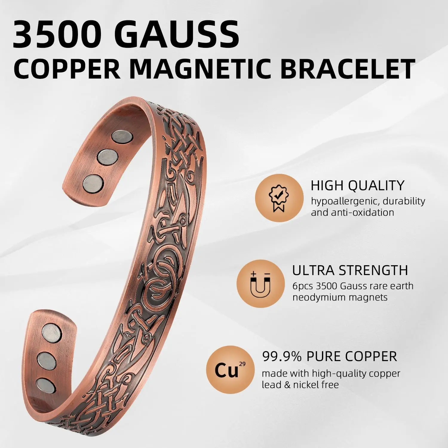 ARADOO Premium Copper Bracelet Ring Jewelry Set for Men Women Magnetic Therapy Cuff Bangle