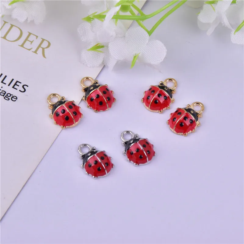 10pcs/pack 3D Style ladybug  Metal Enamel Charms for DIY Jewelry HandMade 12*9mm