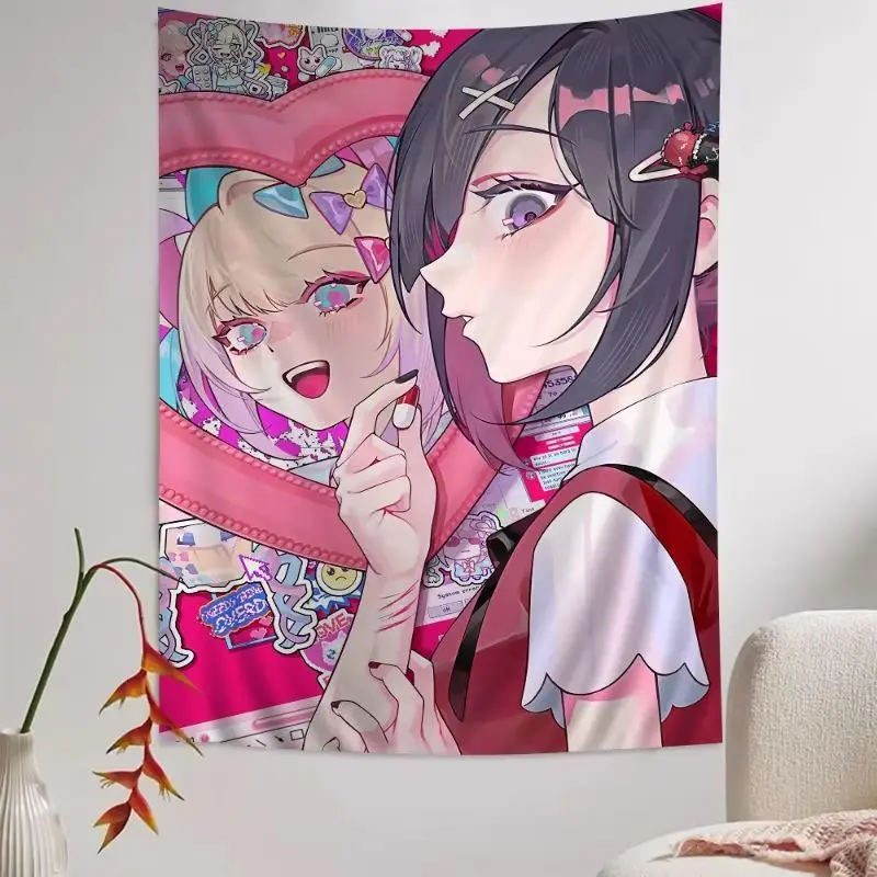 VIKAMA Pink Anime Girl Wall Hanging Tapestry Manga Wall Decor Cloth For Bedroom Dorm Cosplay Photo Backdrop