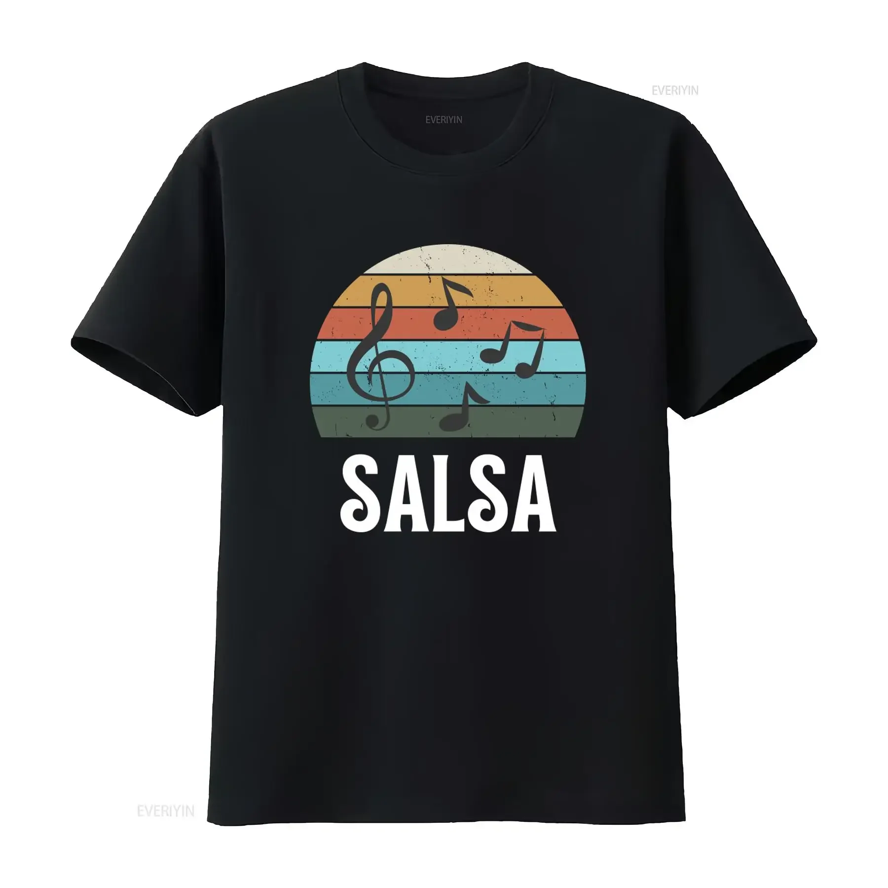 Retro Style Salsa Music Notes T Shirt for Dance Lovers Latin Party Rhythm  vintage Washed Slightly Versatile Comfortable Casual