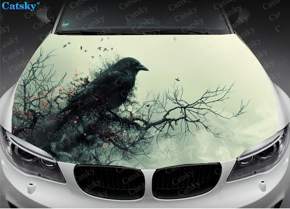 Dark Fantasy Crow Car Hood Decal Stickers Wrap Vinyl Film Engine Cover Decals Sticker Car Hood Protective Film