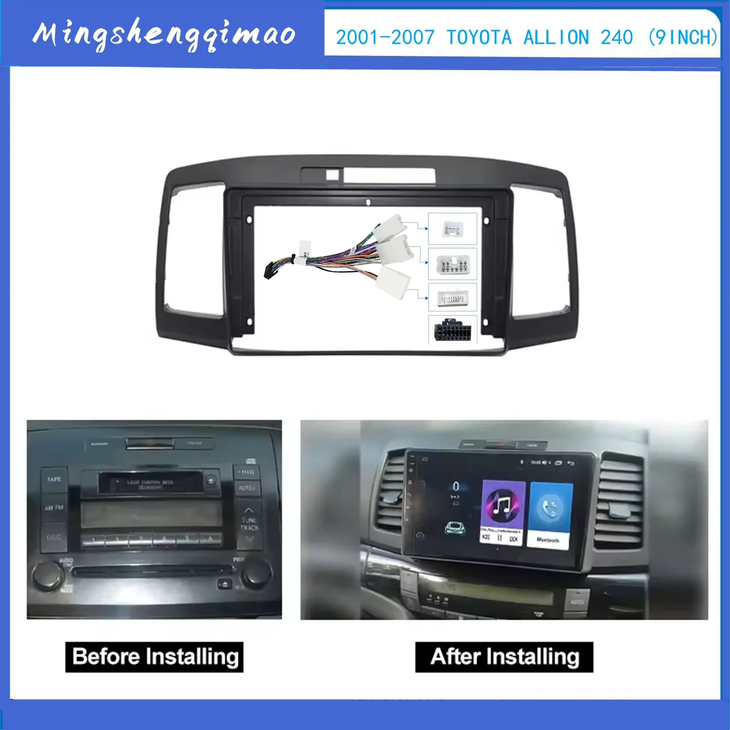 9 Inch Car Fascia For TOYOTA Allion (T240/245)/ Premio 2001-2007 Video Panel Player Audio Dash 2 Din Frame Dashboard Mount Kit