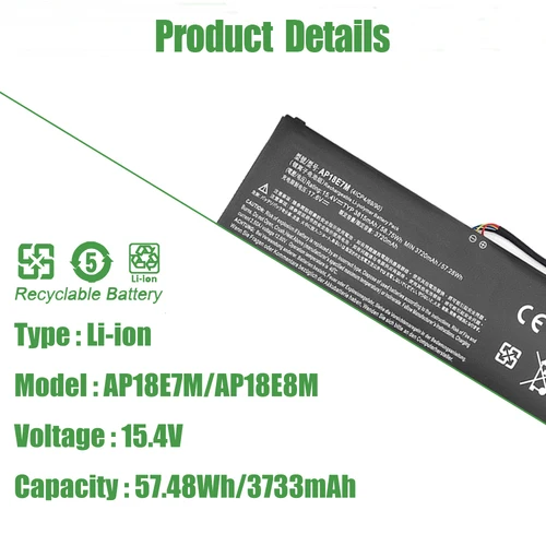 Imagen 2 del producto Batería AP18E8M AP18E7M para Acer Aspire A715-74G ConceptD 3/5/7 CN314-72 Nitro 5/7 AN515 AN715 Predator Helios 300 PH315 Swift X