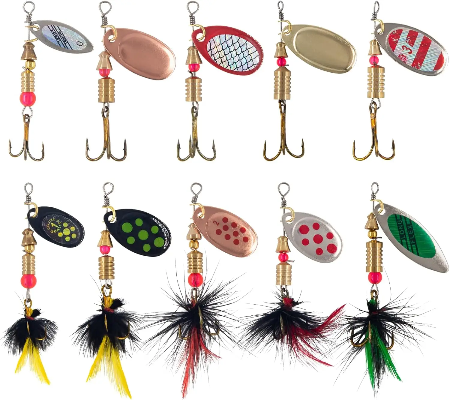 Inline Spinner Baits Kit, Trout Salmon Bass Rooster Tail Fishing Lures Spinnerbaits for Freshwater Lake with Tackle Box