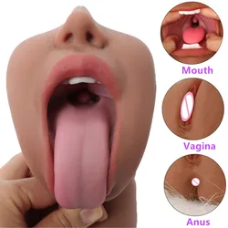 Real Deep Throat Vagina Anal Oral Sex Tongue Blowjob 3D Realistic Mouth Male Masturbator Pocket Pussy Adult Sex tooys for Men