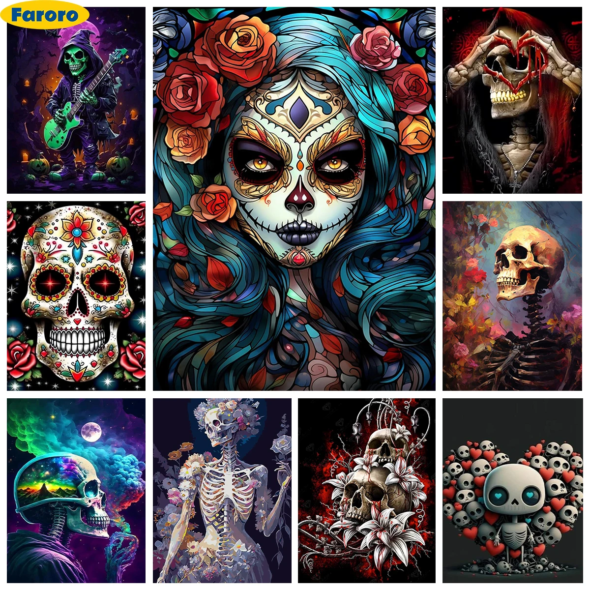 

Beauty Skeleton 5D Diamond Painting Skeleton And Flowers Art Diy Diamond Embroidery Cross Stitch Easter Home Wall Decor Handmade