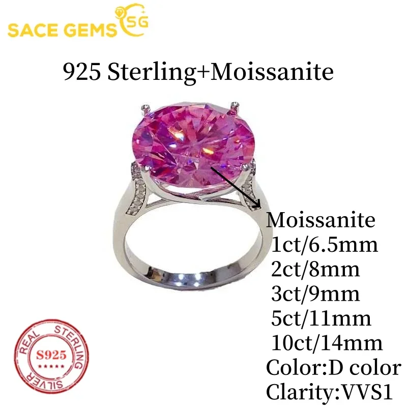 SACE GEMS GRA Certified 1-10CT anello Moissanite VVS1 Lab Diamond Solitaire Ring per le donne fidanzamento promessa gioielli fede nuziale