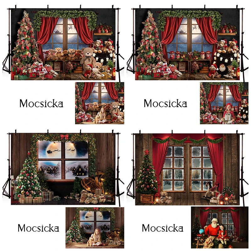 Mocsicka Christmas Background For Photography Backdrops Snow Window Tree Baby Portrait Photographic Party Decor Photo Studio