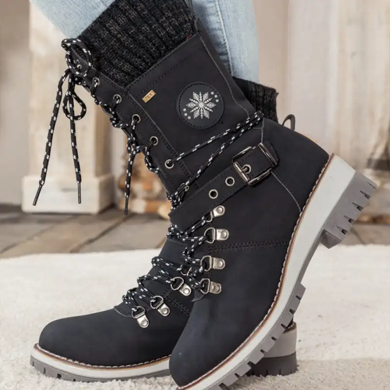 Women's Waterproof Knee Snow Boots Knitted Spliced Warm Snow Boots for Women