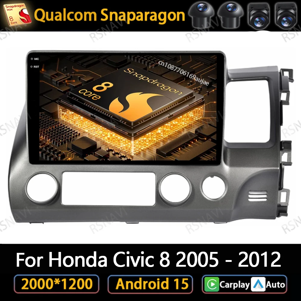

Android 15 Car Radio For Honda Civic 8 2005 - 2012 BT Autoradio 4G LTE Car Radio Multimedia GPS DVD 5G WIFI Qualcomm Stereo QLED