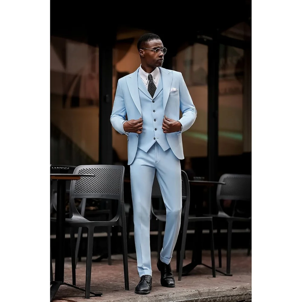 

Высококачественные однотонные деловые мужские костюмы, облегающая мужская одежда, элегантный свадебный комплект из трех предметов, жилет, брюки, праздничный комплект